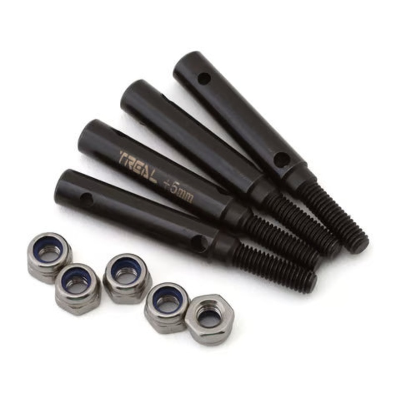 Treal Hobby Steel Stub Axle Shafts for Traxxas TRX-4 (4) (+5mm) Black