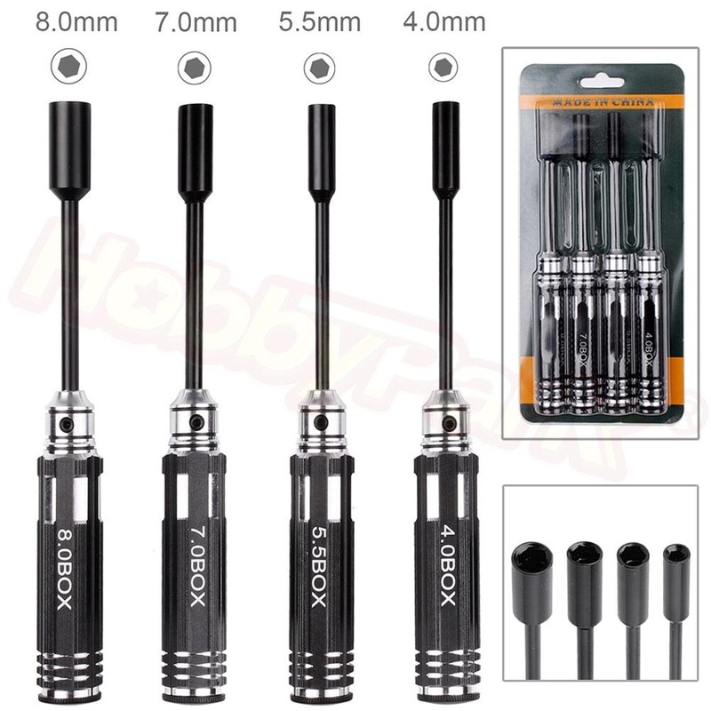 4Pcs Hex Nut key Socket Screw Driver Wrench Spanner Box 4.0mm 5.5mm 7.0mm 8.0mm Repair Tools Kit For RC Car Quadcopter Drone