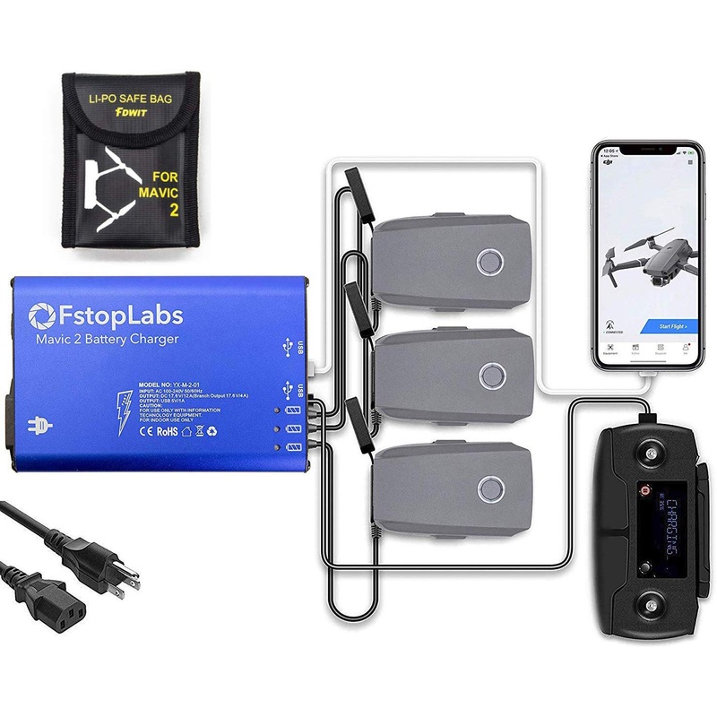 5 in 1 Mavic 2 Battery Charger, Charge 3 Batteries + 2 USB Ports
