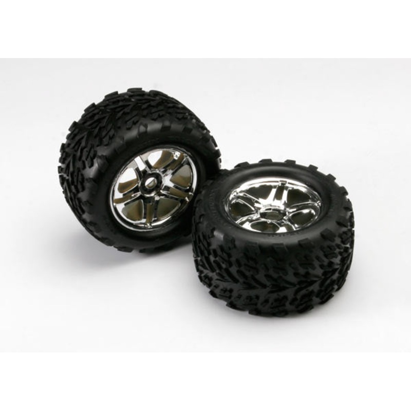 Traxxas 5174R Split-Spoke 3.8" Chrome Wheels & Talon Tires (2)