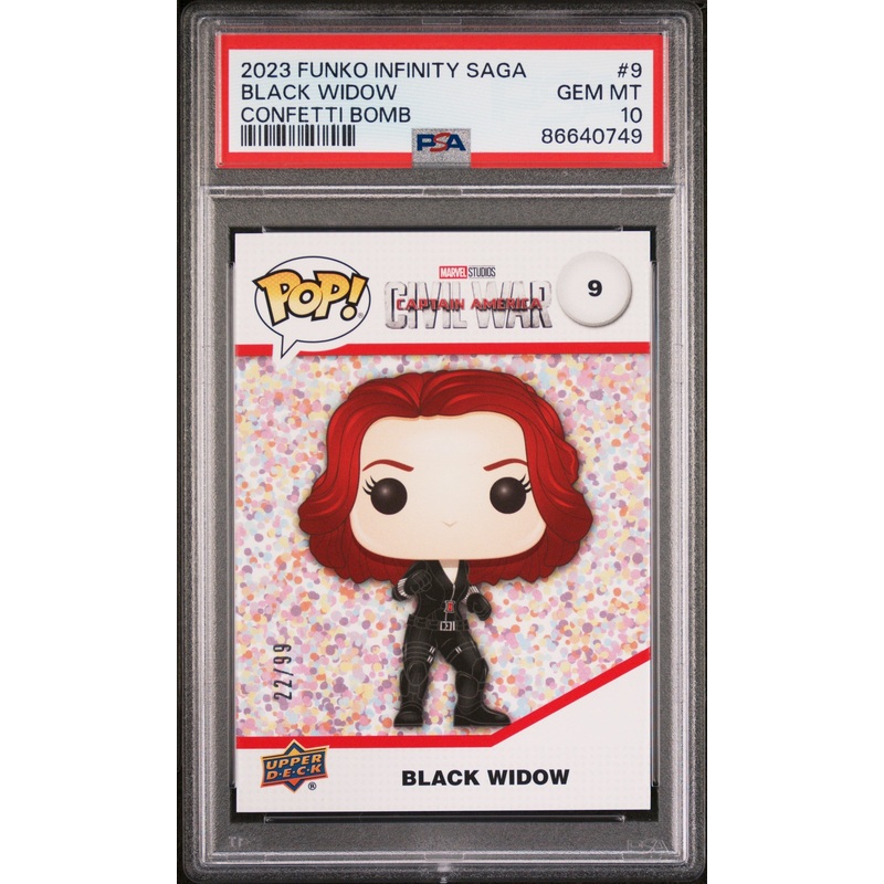 2023 UPPER DECK FUNKO POP MARVEL BLACK WIDOW CONFETTI BOMB #9 PSA 10