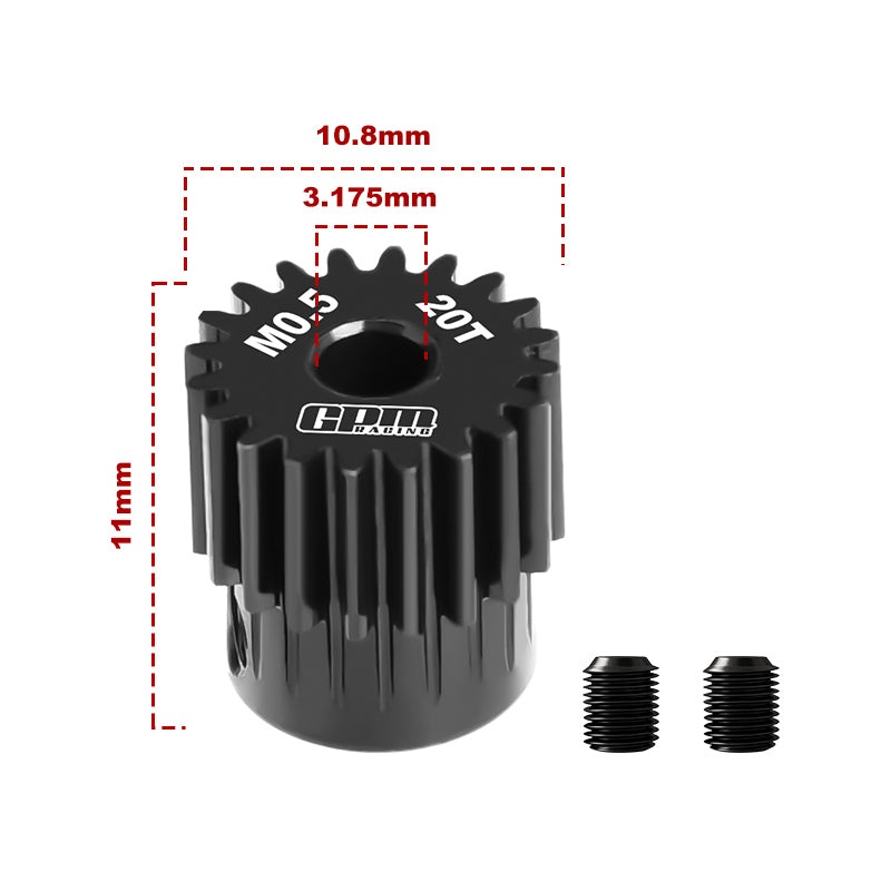 GPM RACING,ACCESSORIES 40Cr STEEL MOTOR GEAR 20TMODULE:0.5MM,MOTOR TOOTH DIAMETER:3.175MM MG320T/0.5M BLACK