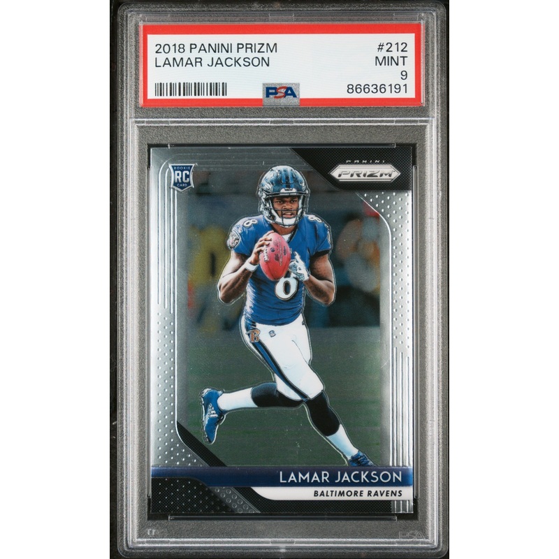 2018 PANINI PRIZM LAMAR JACKSON #212 - PSA 9 ROOKIE CARD