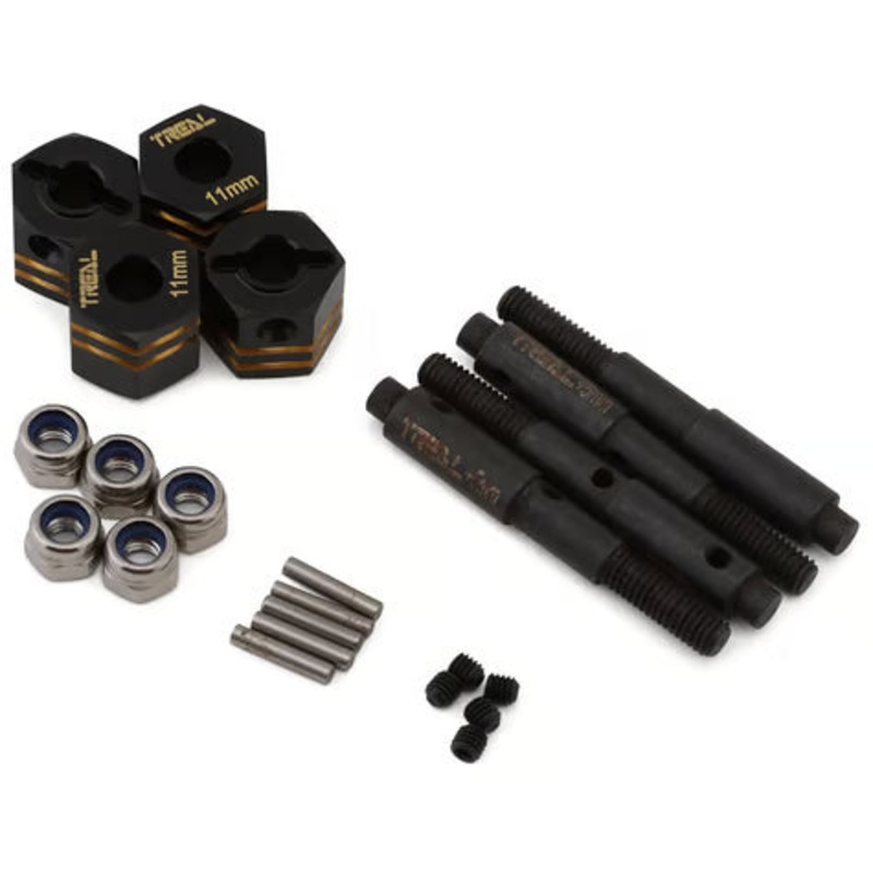 Treal Hobby Redcat Gen8 Brass Extended Wheel Hub Hex Adaptors (11mm) (4) w/(+5mm) Wide Stub Axles Black