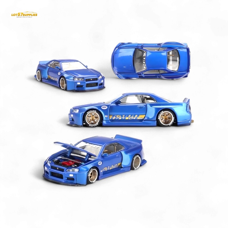 Mini GT x Kaido House Nissan Skyline GT-R R34 V2 Shinjuku Blue 1:64
