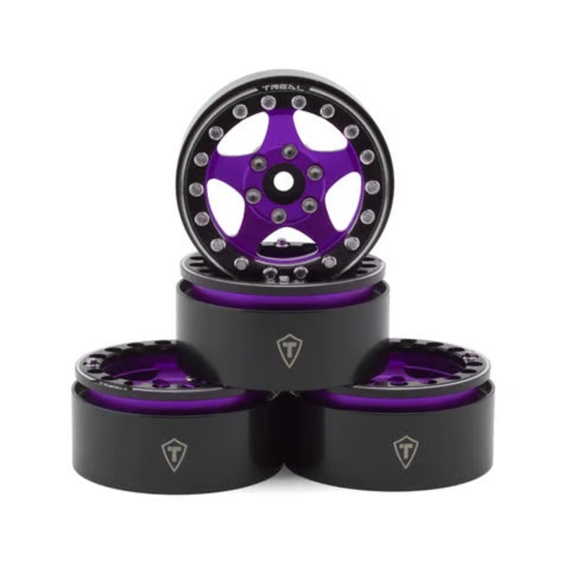 Treal Hobby Type E 1.9" Classic 5-Spoke Beadlock Wheels (4) (126g ea) Purple/Black