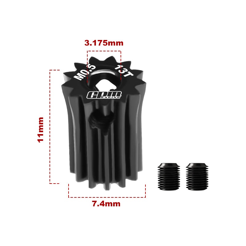 GPM RACING,ACCESSORIES 40Cr STEEL MOTOR GEAR 13TMODULE:0.5MM,MOTOR TOOTH DIAMETER:3.175MM MG313T/0.5M BLACK