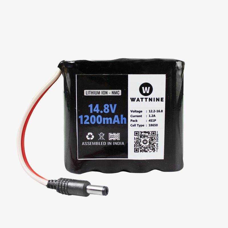 WATTNINE 14.4V 1200mAh Rechargeable 4S Lithium Battery Pack with Protection (includes BMS & DC pin)