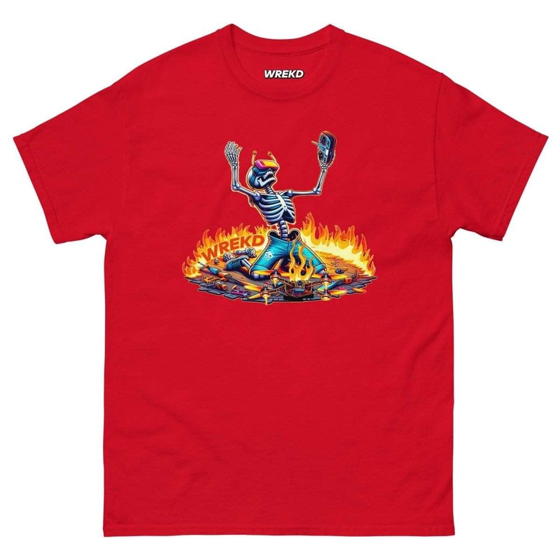 WREKD Skeleton Last Pack, Now Dying Inside Men's Tee - Choose Color Maroon