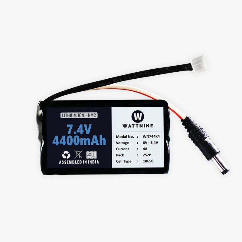 WATTNINE 7.4V 4400mAh Rechargeable Lithium-ion NMC Battery Pack with Warranty for GPS, CCTV, and Commercial Application