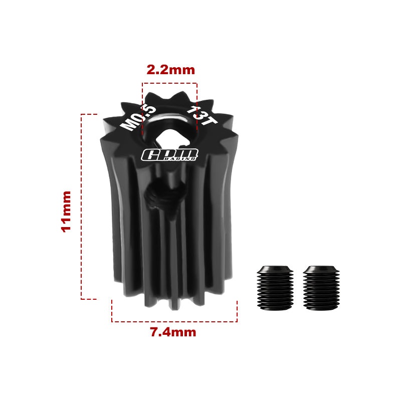 GPM RACING,ACCESSORIES 40Cr STEEL MOTOR GEAR 13TMODULE:0.5MM,MOTOR TOOTH DIAMETER:2.2MM MG213T/0.5M BLACK