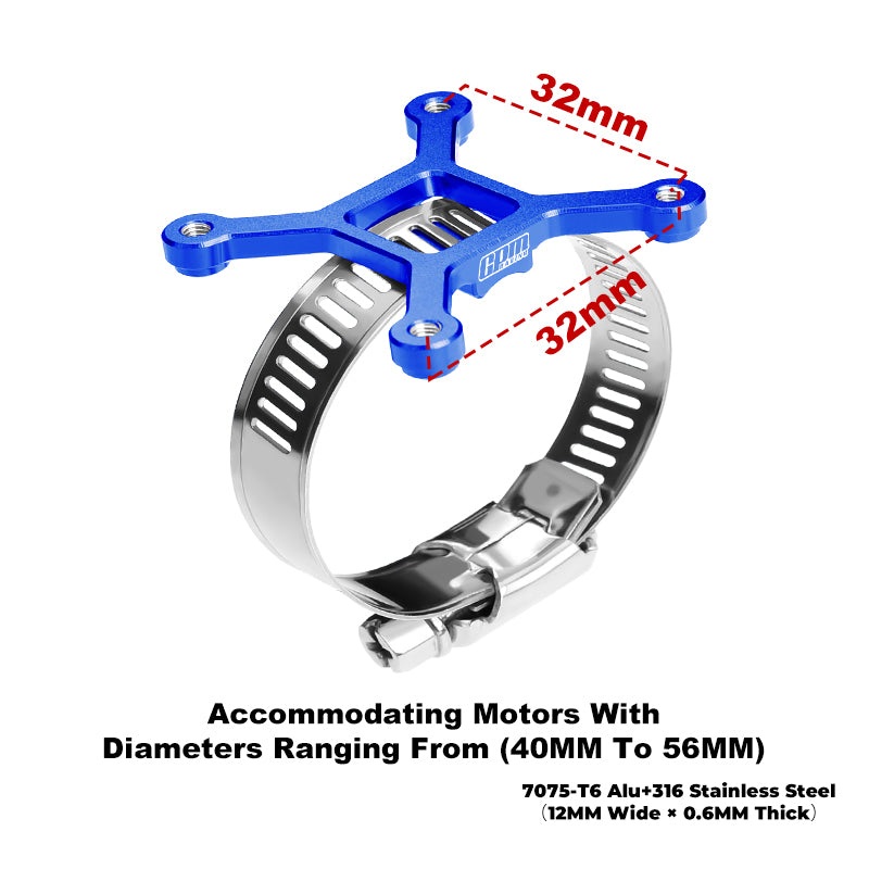 GPM RACING,ACCESSORIES 7075-T6 ALLOY+316 STAINLESS STEEL 40X40MM COOLING FAN AJUSTABLE MOUNT FOR 40-56 SERIES MOTOR GPM3357 BLUE