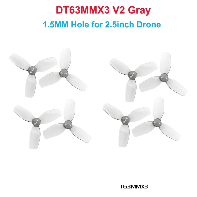 4Pairs HQProp T3X3X3 DT63 V2 Ducted 63mm 2.5inch 3inch 3-Blade Propeller for RC FPV Racing Toothpick Cinewhoop Duct Drones DT63 63mm Gray