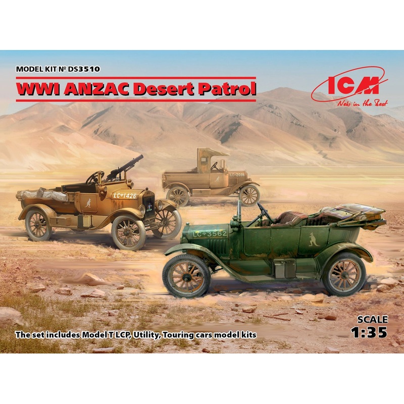 ICM DS3510 1/35 WWI ANZAC Desert Patrol (Model T LCP, Utility, Touring)