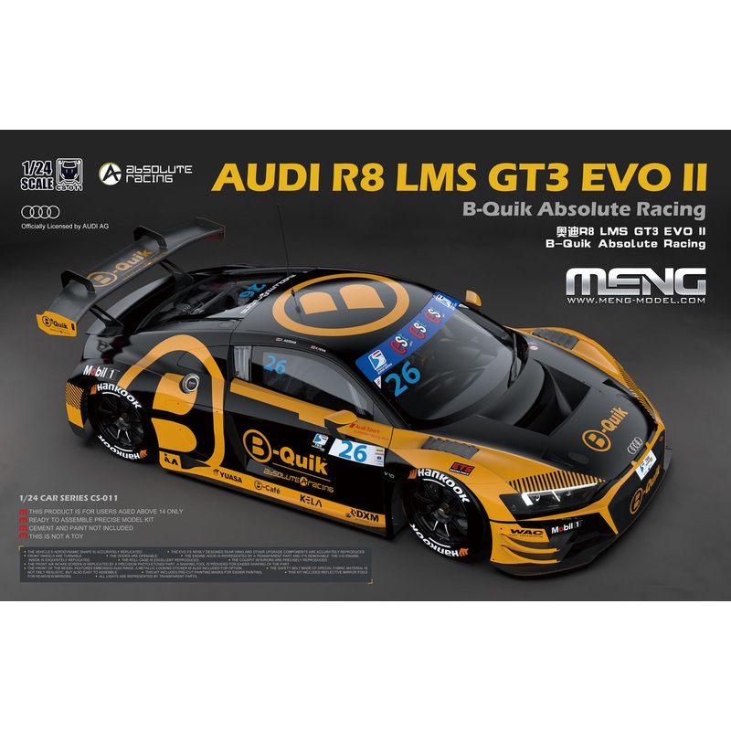 Meng CS011 1/24 Audi R8 LMS GT3 EVO II B-Quik Absolute Racing