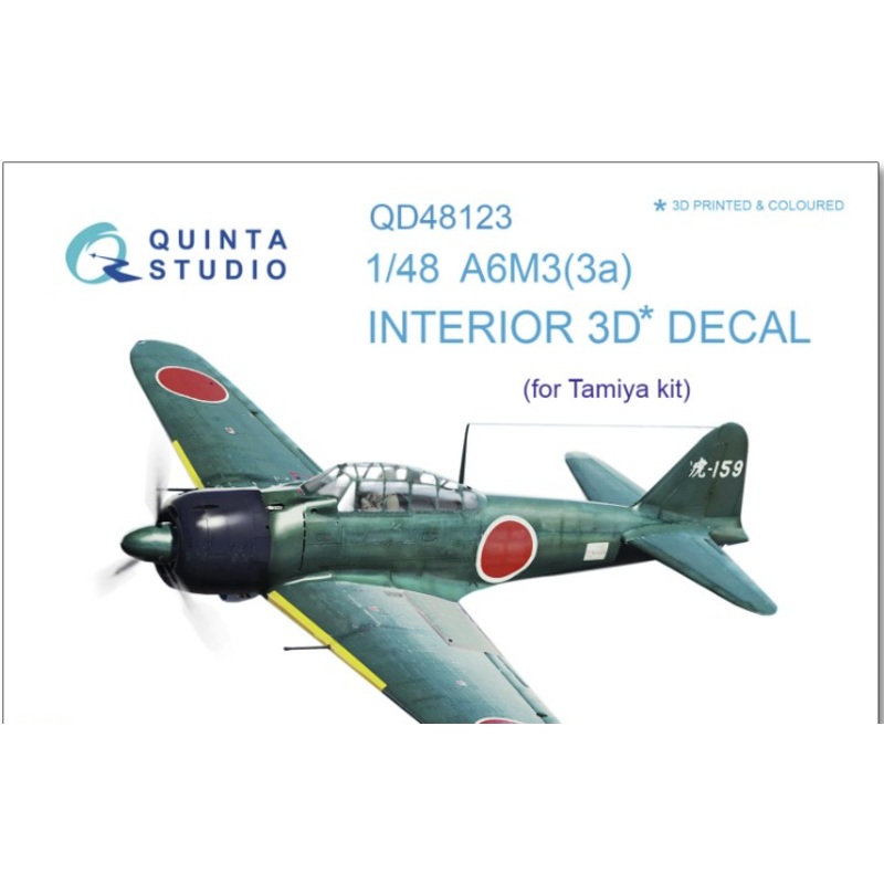 Quinta Studio 48123 A6M3 3D-Printed & Colored Interior on Decal Paper (for Tamiya kit)