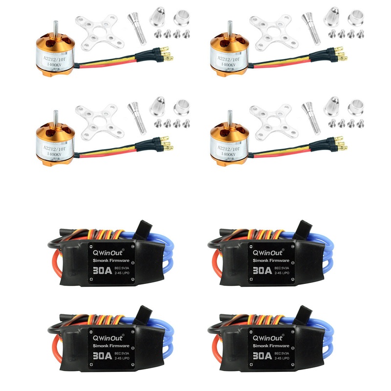 QWinOut 4pcs 30A Speed Controller ESC + 4pcs A2212 1400KV Brushless Motor for DIY RC Aircraft QuadCopter Drone Accessories