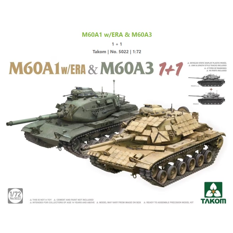 Takom 5022 1/72 M60A1 w/ERA & M60A3 1 + 1 (TWO KITS IN BOX )
