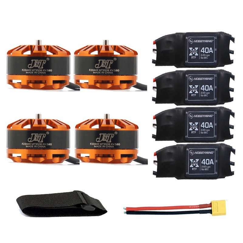 QWinOut DIY Quadcopter Drone Motor Combo 4pcs 3508 580kv Motor + 4pcs Hobbywing XRotor 40A ESC + XT60 Connector+Fastening Tape