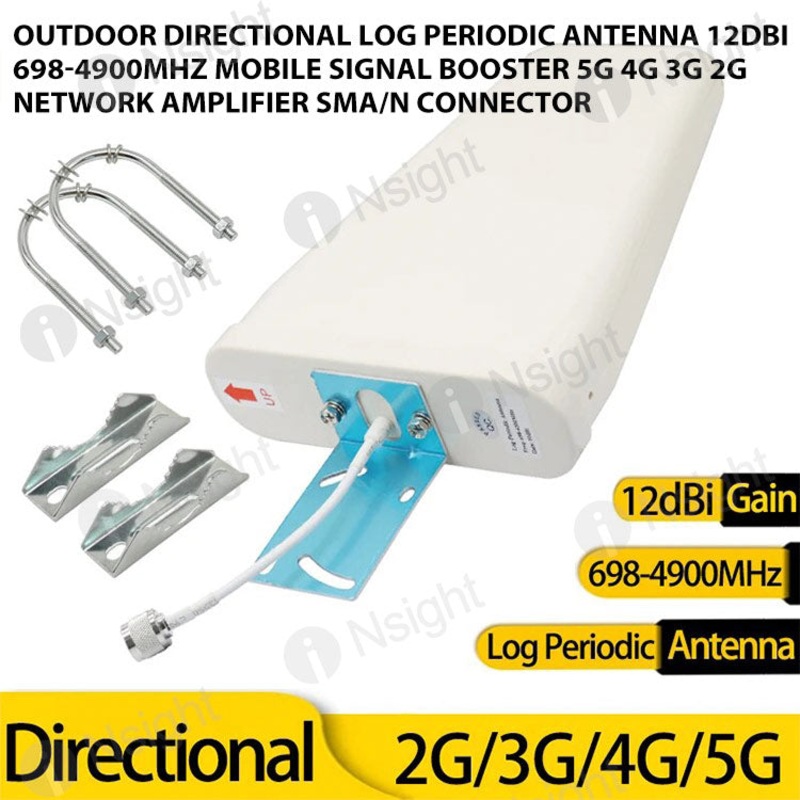 Outdoor Directional Log Periodic Antenna 12dBi 698-4900MHz Mobile Signal Booster 5G 4G 3G 2G Network Amplifier SMA/N Connector