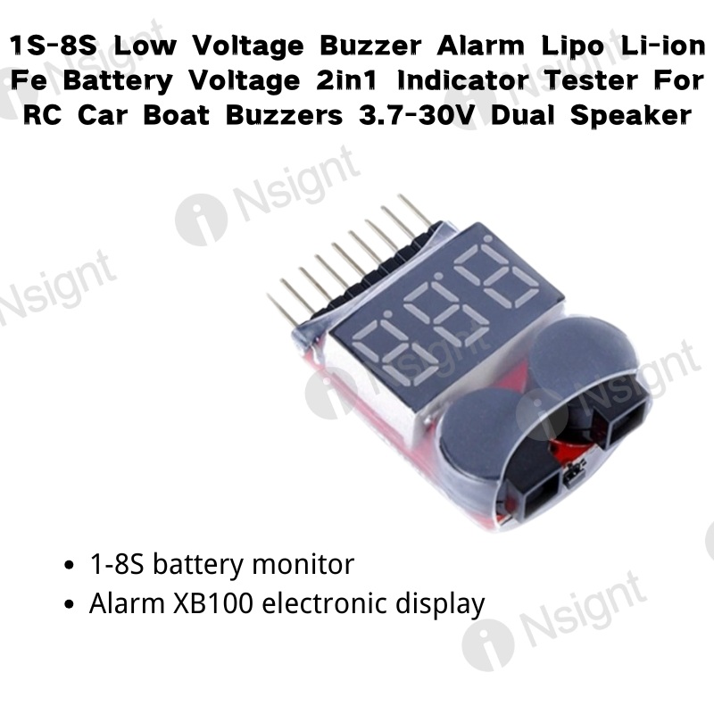 1S-8S Low Voltage Buzzer Alarm Lipo Li-ion Fe Battery Voltage 2in1 Indicator Tester For RC Car Boat Buzzers 3.7-30V Dual Speaker