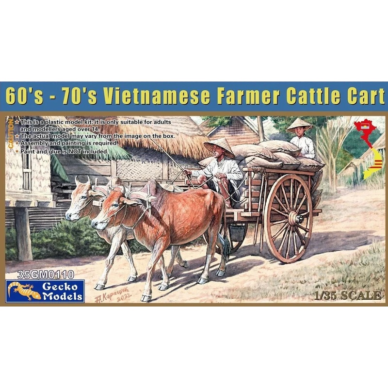 Gecko Models 35GM0110 1/35 60's - 70's Vietnamese Farmer Cattle Cart Set