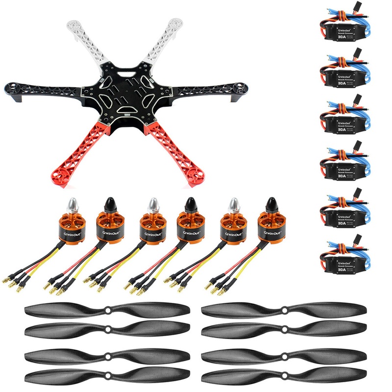 QWinOut F550 DIY 6-Axle Drone Kit 550mm Hexacopter unassembled Frame Kit RC Simonk 30A ESC + 920KV Motor + 1045 Propeller