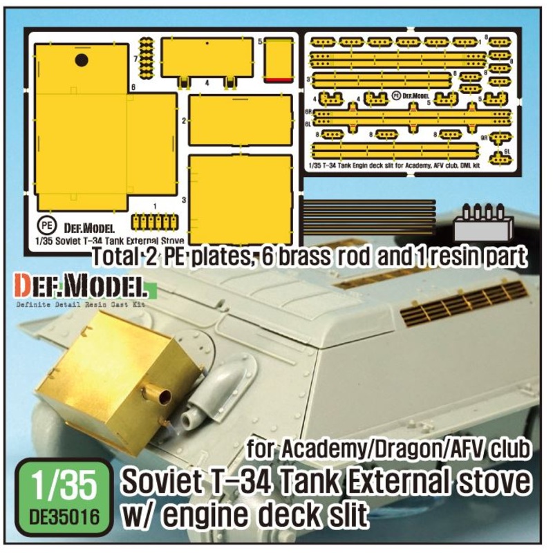 Def Model DE35016 1/35 Soviet T-34 External stove w/ Engine deck slit set