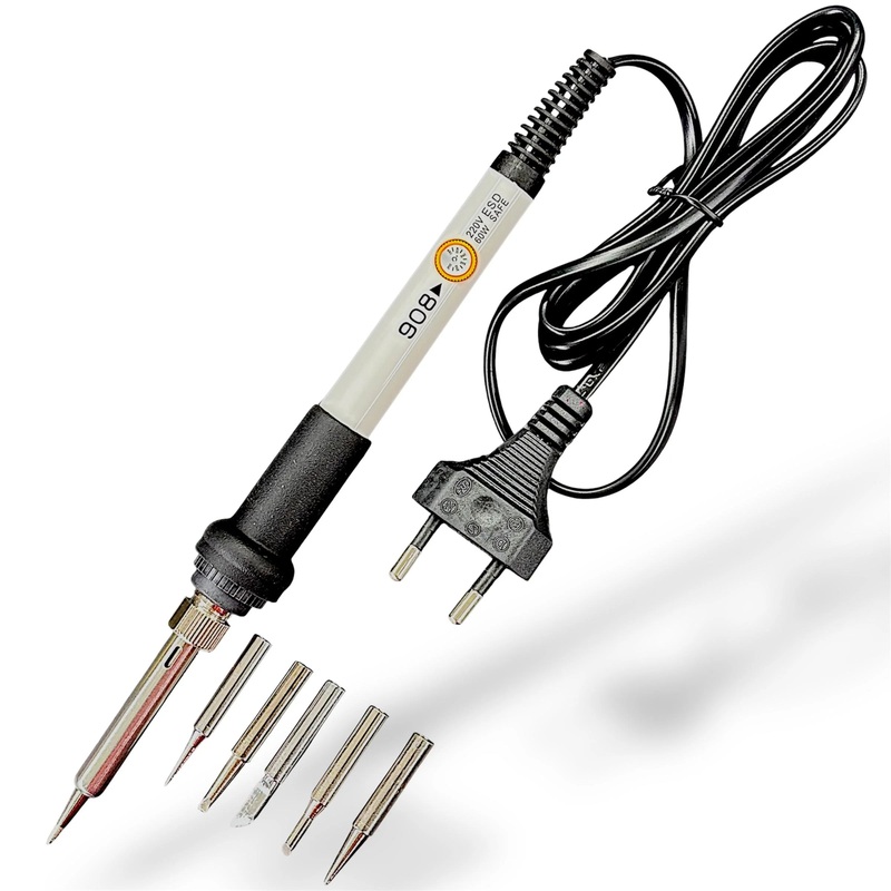 Professional 60W Adjustable Temperature Soldering Iron Kit (908) with 5 Replaceable Tips for PCB Repair, Micro Soldering, ESD Safe Solder Iron, DIY Electronics & Arduino Projects