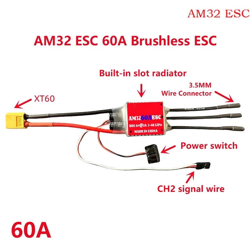 QWinOut AM32 60A 80A 150A 200A Brushless ESC 2-6S BEC 6V/2A 6V/5A For 1/10 1/8 R Car Airplane 60A 2-4s