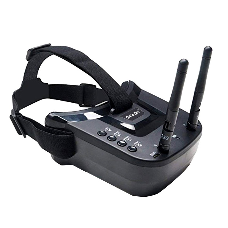 QWinOut Mini FPV Goggles 3 inch 480 x 320 Display Double Antenna Reception 5.8G 40CH Built-in Battery for FPV Racing Drone Quadcopters black