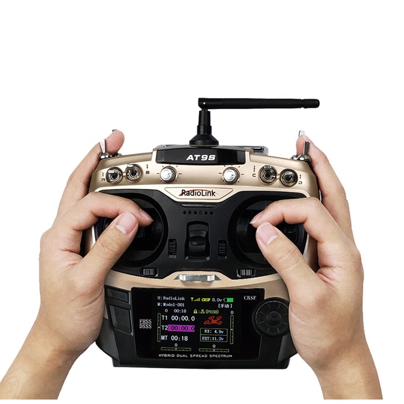 Radiolink AT9S PRO with Portable Case Handbag Rocker Mount 2.4G 12CH Remote Control RC Transmitter with R9DS Receiver For FPV DIY RC Drone Quadcopter Airplane grey