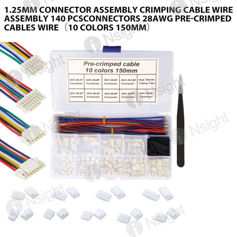 1.25MM Connector assembly crimping cable wire assembly 140 pcsconnectors 28AWG Pre-Crimped Cables Wire10 Colors 150mm