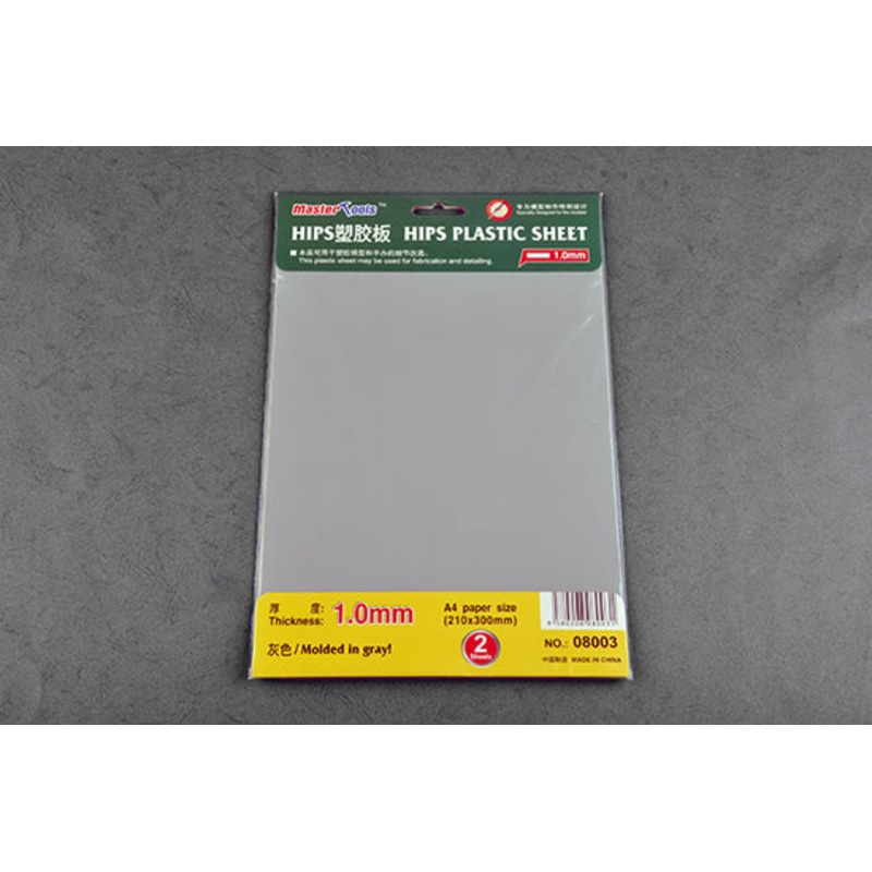 Master Tools 08003 1.0mm HIPS Plastic Sheet A4 SIZE (210mm*300mm) - 2pcs.