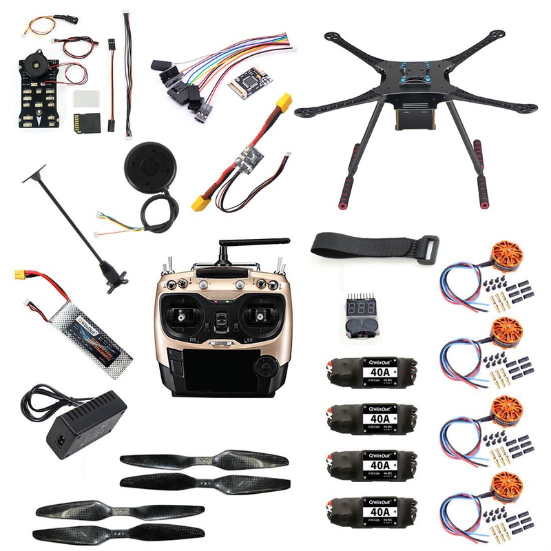 QWinOut DIY RC Drone Full Kit S600 Frame PIX 2.4.8 Flight Control 40A ESC 700KV Motor AT9S TX with Battery Charger XT60 Plug
