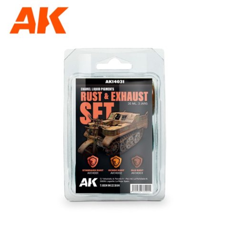 AK Interactive 14031 Rust and Exhaust - Enamel Liquid Pigment Set