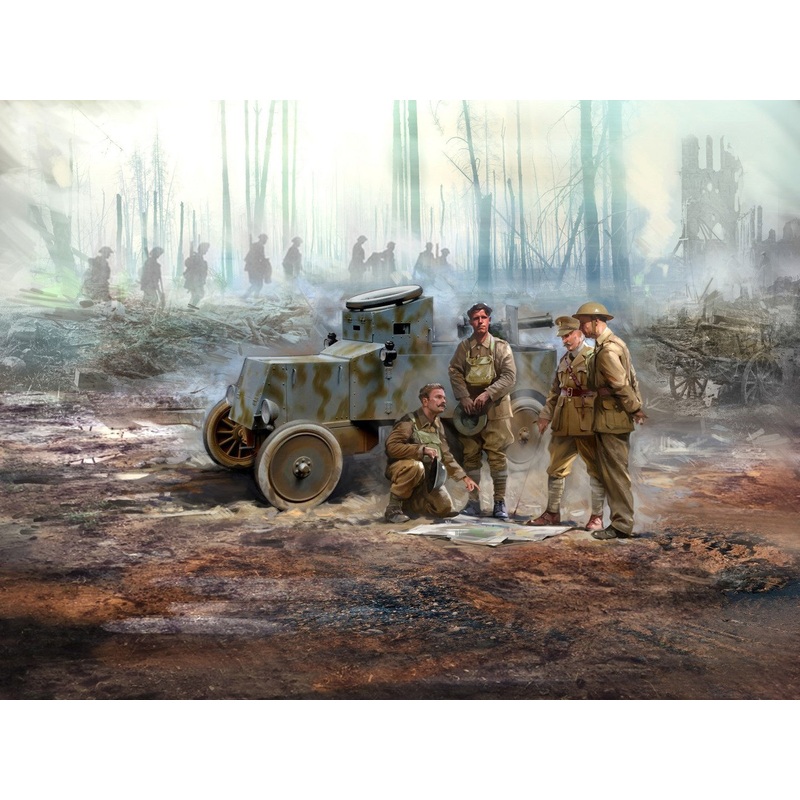 Model T RNAS Armoured Car with 4 WWI British Tank Crew Figures