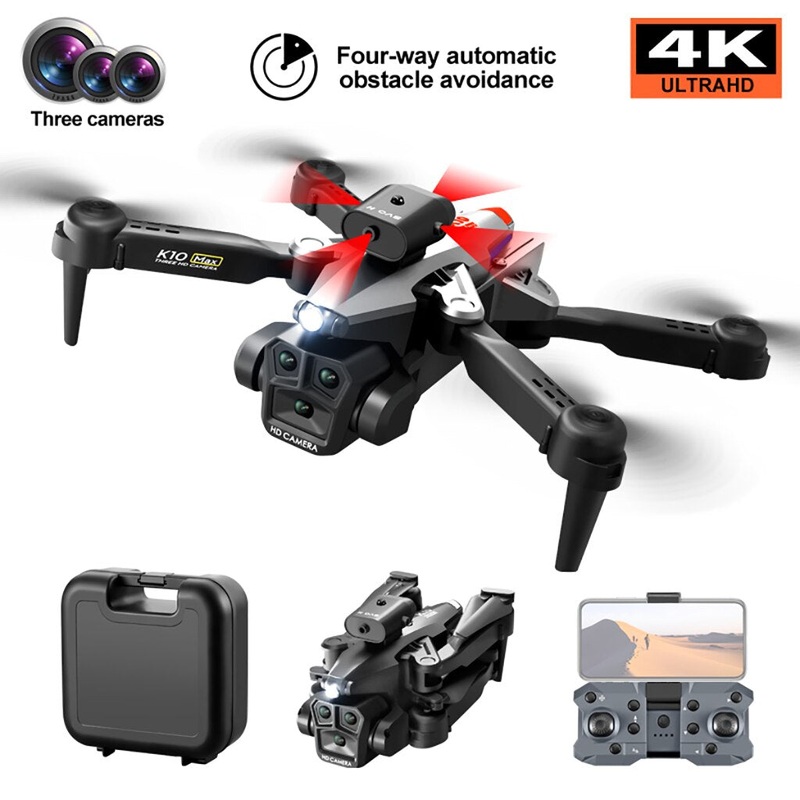 K10MAX Mini Rc Drone 4K Profesional With ESC Three HD Camera Intelligent Obstacle Avoidance Dron RC Plane Quadcopter Drones Toys 4K Black 1B
