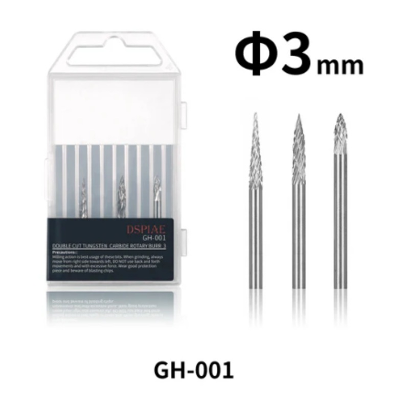 DSPIAE GH-001 Double Cut Tungsten Carbide Rotary Burr*3