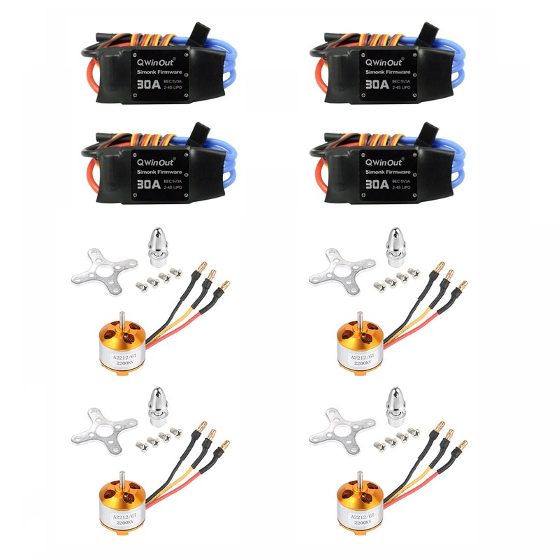 QWinOut 30A RC Brushless ESC + A2212 2200KV Brushless Motor for DIY Aircraft Model Quadcopter RC Drone 4 Sets