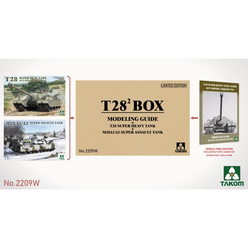 ***PRE-ORDER Takom 2209W 1/35 T28 Super Heavy Big Box, 2 full kits T-28 + M28A1/A2 + Modelling Guide PRE-ORDER***