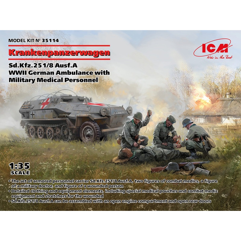 ICM 35114 1/35 Sd.Kfz.251/8 Ausf.A Ambulance with Military Medical Personnel