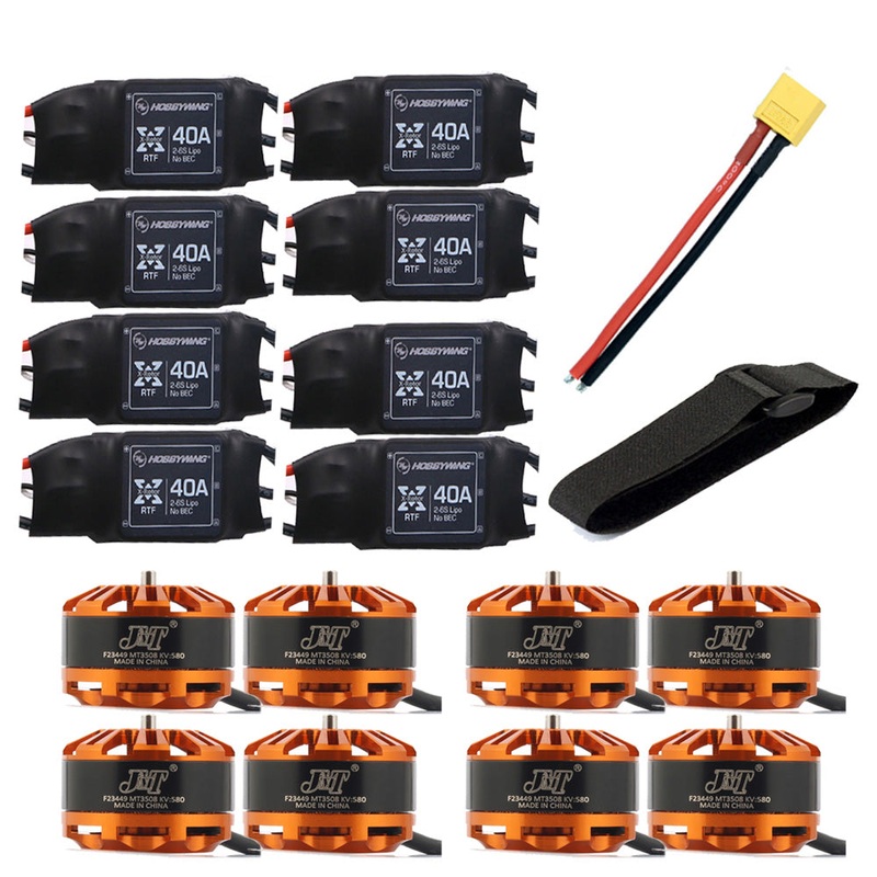 QWinOut DIY 8-axis Aircraft Octocopter Motor Combo 8pcs 3508 580kv Motor + 8pcs Hobbywing XRotor 40A ESC + XT60 Connector+Fastening Tape