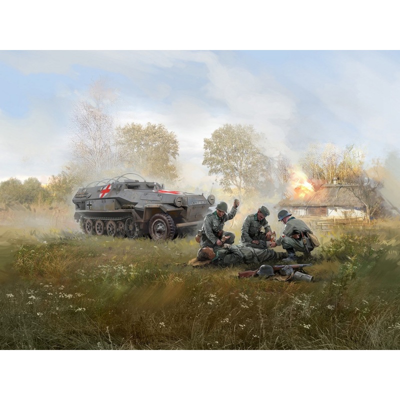 Krankenpanzerwagen Sd.Kfz.251/8 Ausf.A WWII German Ambulance with 4 Figures