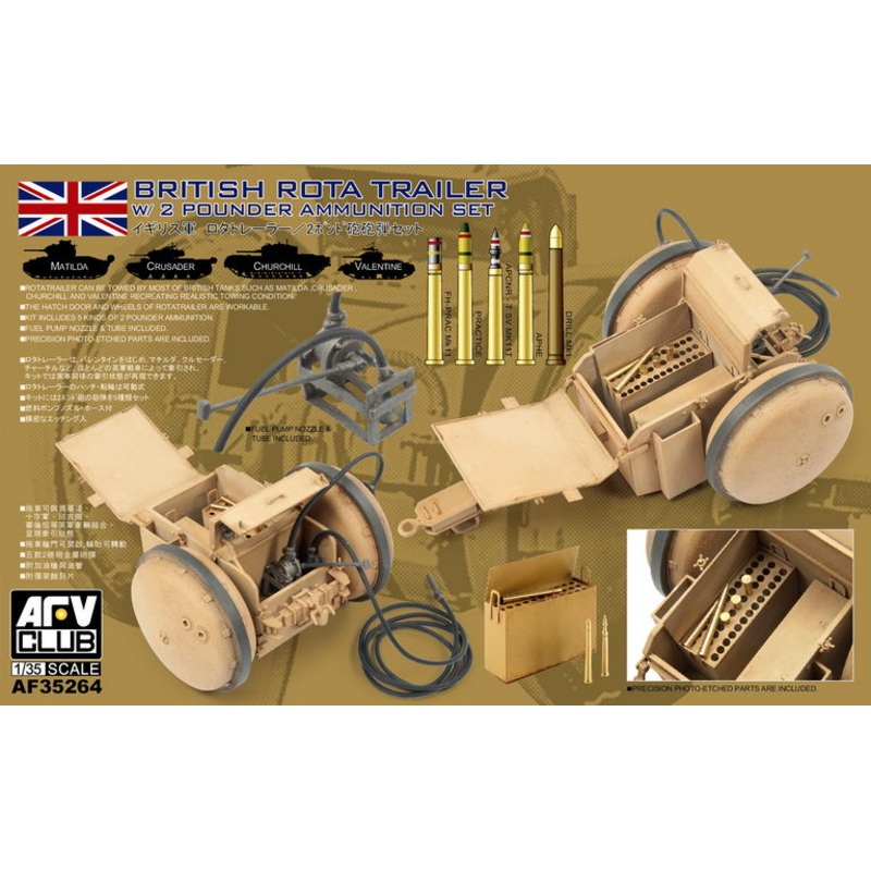 AFV Club 35264 1/35 British Rota Trailer With 2 Pounder Ammunition Set