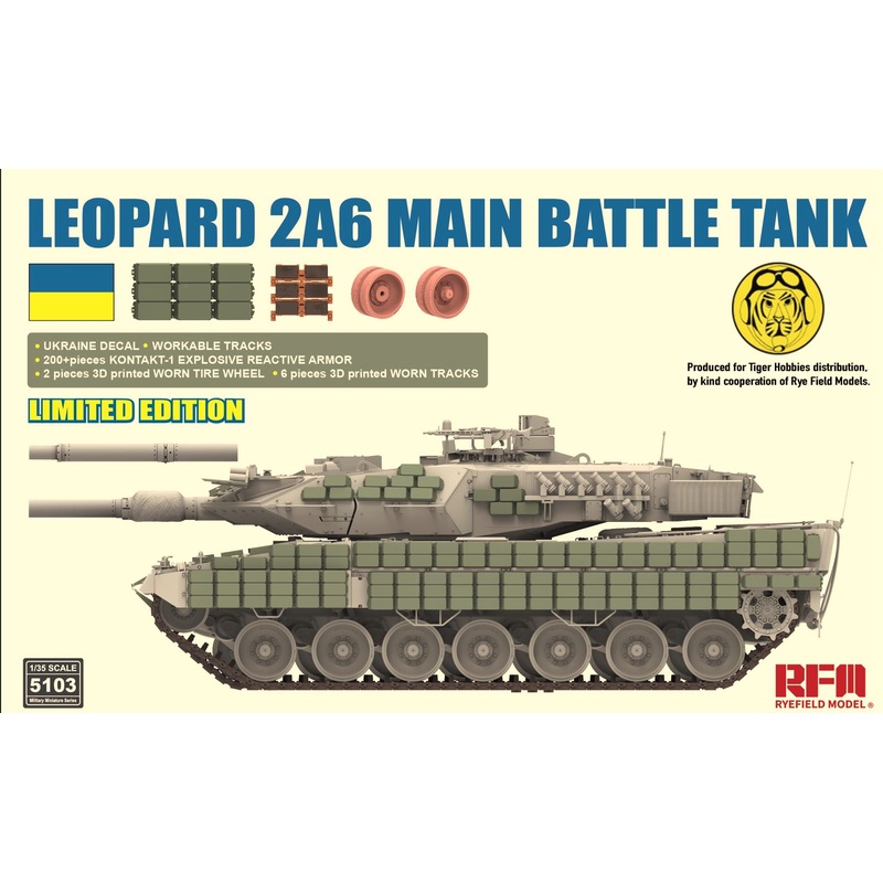 RYE FIELD 1/35 UKRAINE ARMED FORCES LEOPARD 2A6 WITH ERA 3D PARTS Kit - 5103