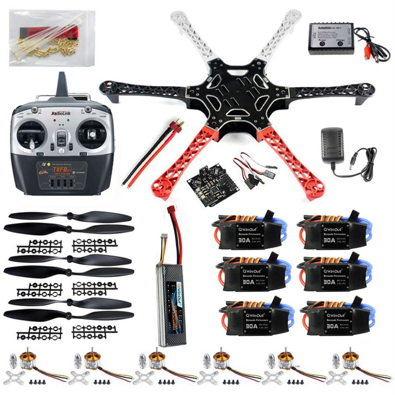 QWinOut DIY Drone Kit Hex Rotor Hexa Copter RTF W/ F550 Flame Wheel Kit + KK 2.3 Controller + ESC Motor Weld&debug Battery TX RX