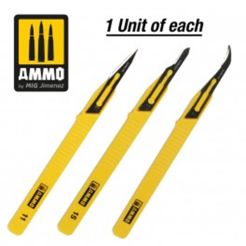 AMMO by Mig 8691 Mini Blade Set 3 pcs. (1 Mini Blade Straight + 1 Mini Blade Curved + 1 Mini Blade Ripper)