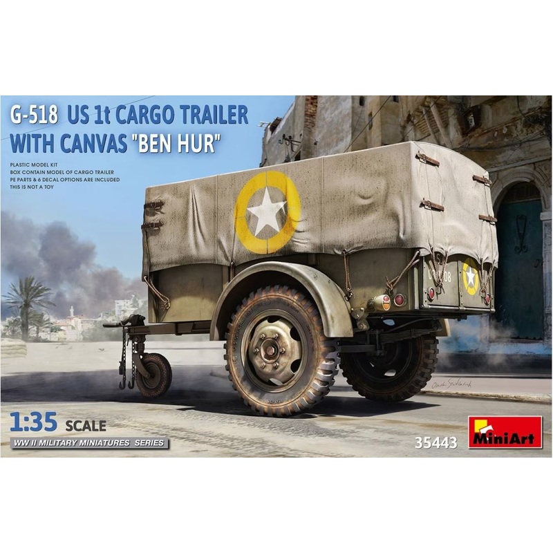 MiniArt 35443 1/35 G-518 US 1t Cargo Trailer "BEN HUR" with Canvas Cover