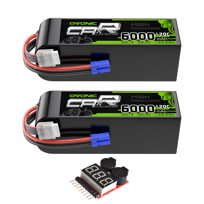 2 x OVONIC 6S Battery 6000mAh 22.2V 120C Lipo Battery with EC5 Connector for 1/8 Scale RC Car & Truck Boat RC Airplane RC Racing